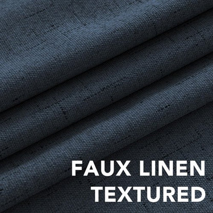 H.VERSAILTEX Primitive Linen Blackout Curtains with Burlap Fabric and White Thermal Insulated Liner, Grommet Top Curtains for Living Room/Bedroom (2 Panels, 42 x 84 Inch, Navy)
