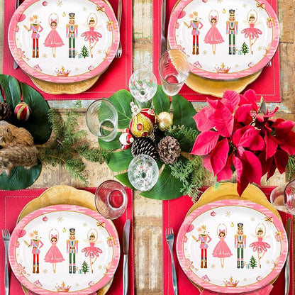 Christmas Pink Nutcracker Heavy-Duty Paper Plates, 10 x 12 Inch, Disposable Holiday Dinnerware - 50 Pack