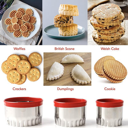 Heavy-Duty Round Cookie Cutters Set - 2", 2.6" & 3" Stainless Steel with Red PVC Top