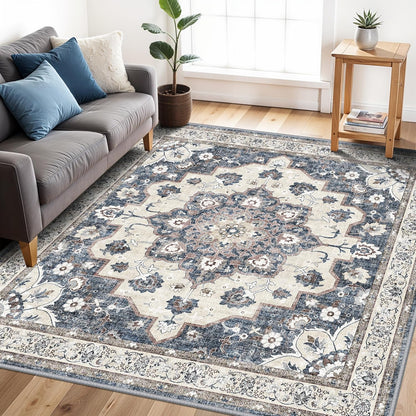 Skiennix 5x5 Square Area Rug - Stain Resistant, Non-Slip Indoor Carpet for Living Room & Bedroom | Blue