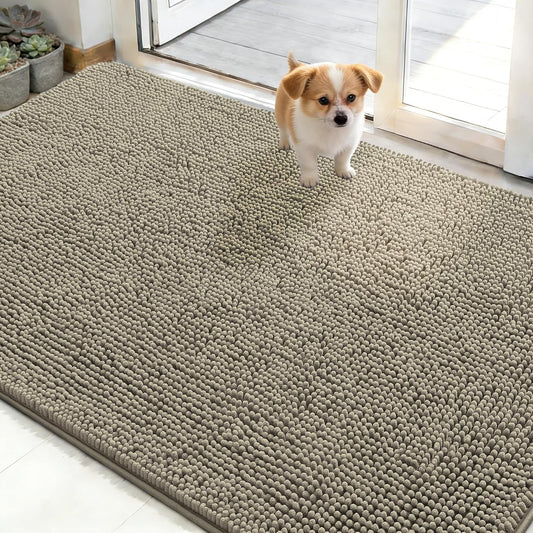 OLANLY Dog Door Mat - Absorbent Non-Slip Chenille for Muddy Paws | 50x30 Warm Taupe Indoor Entryway Carpet