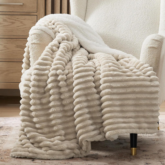 Bedsure Sherpa Throw Blanket - Super Soft Cozy Fleece for Winter | Plush Fluffy Gift for Women, Beige 50x60 Inches