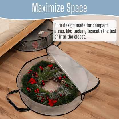 VENO Wreath Storage Container - 30 Inch Heavy Duty Clear Bag with Wall Hanging Handles | 2 Pack