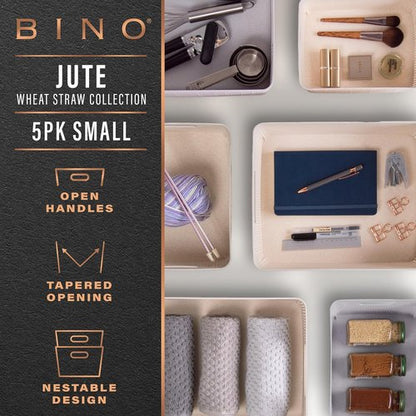 BINO Woven Plastic Basket - Stylish Home Organization, Space-Saving Design | Small Natural 5-Pack