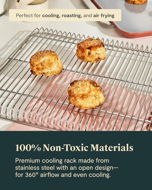Caraway Non-Stick Ceramic Baking Sheet & Cooling Rack | Non-Toxic, PTFE & PFOA Free - Large 18" x 13" - Cream
