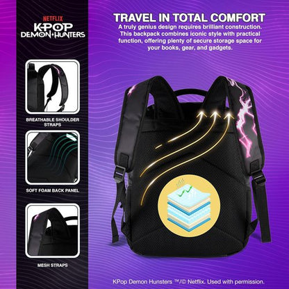 Huntrix K-Pop Demon Hunters 16” Backpack for Girls - Rumi, Zoey, Mira & Rubber Molded Charm