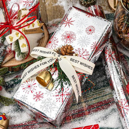 MAYPLUSS Christmas Wrapping Paper Roll - 17" x 33ft - Reversible Red & White Snowflakes for Holiday Gifts