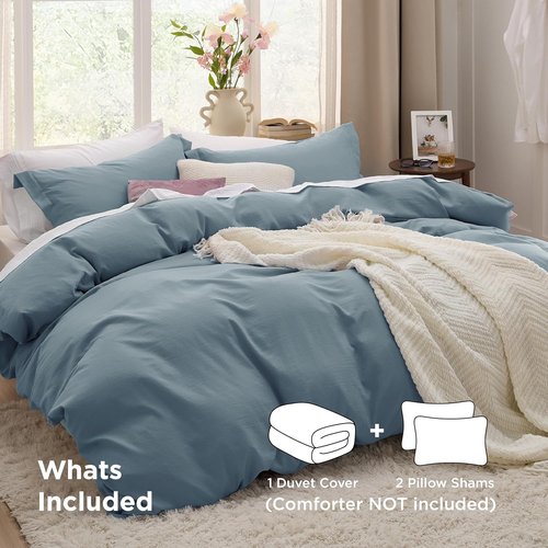 Bedsure Oversized King Duvet Cover Set - Extra Soft Prewashed Cotton-Like Polyester, Mineral Blue | 3 Pieces with Zipper Closure