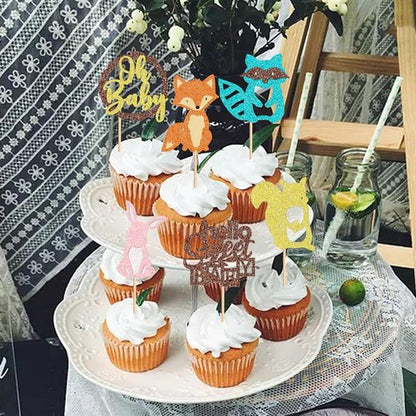 Ercadio Woodland Animals Cupcake Toppers - 24 Pcs Party Decorations for Baby Showers & Birthdays