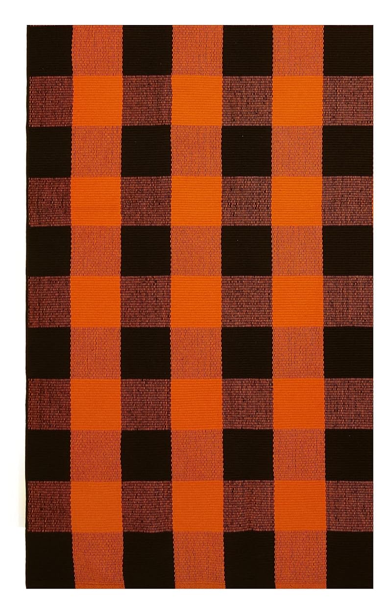 Fall Orange Buffalo Plaid Door Mat 2.3' x 3.6' - Casual Front Porch Rug (Variation: Orange & Black 2'4" x 3'7")