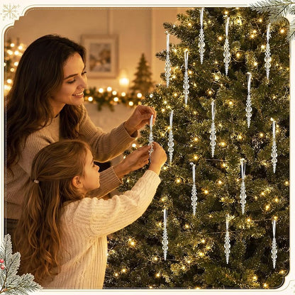 Hollowfly 12 Pcs Clear Acrylic Icicle Ornaments Beaded Drops - 4.1in, Variation: Clear+12