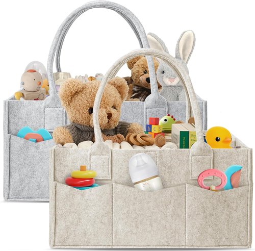 HIPHOP PANDA Diaper Caddy Organizer - Sturdy Portable Storage Bin for Newborn Essentials - Grey/Oatmeal 2-Pack