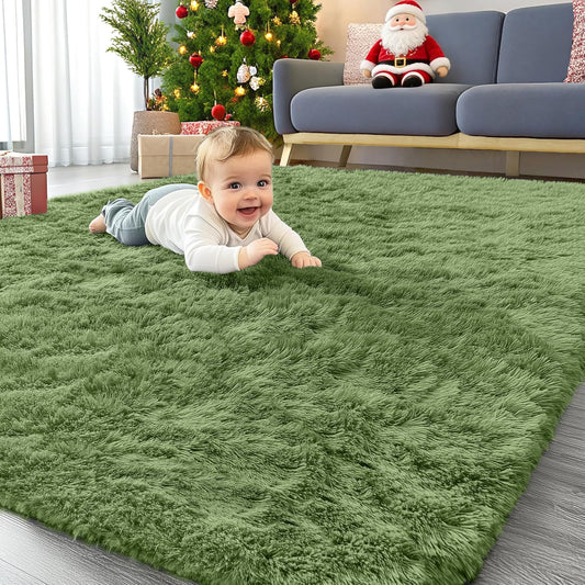 OLANLY Area Rugs - Soft Fluffy Shaggy Indoor Carpet for Living Room & Bedroom | 4x5.9 ft Green