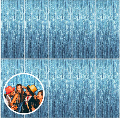 Skiennix 10-Pack Blue Backdrop Curtain - Tinsel Streamers for Ocean-Themed Birthday & Party Decor