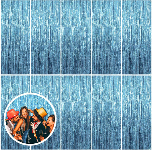 Skiennix 10-Pack Blue Backdrop Curtain - Tinsel Streamers for Ocean-Themed Birthday & Party Decor