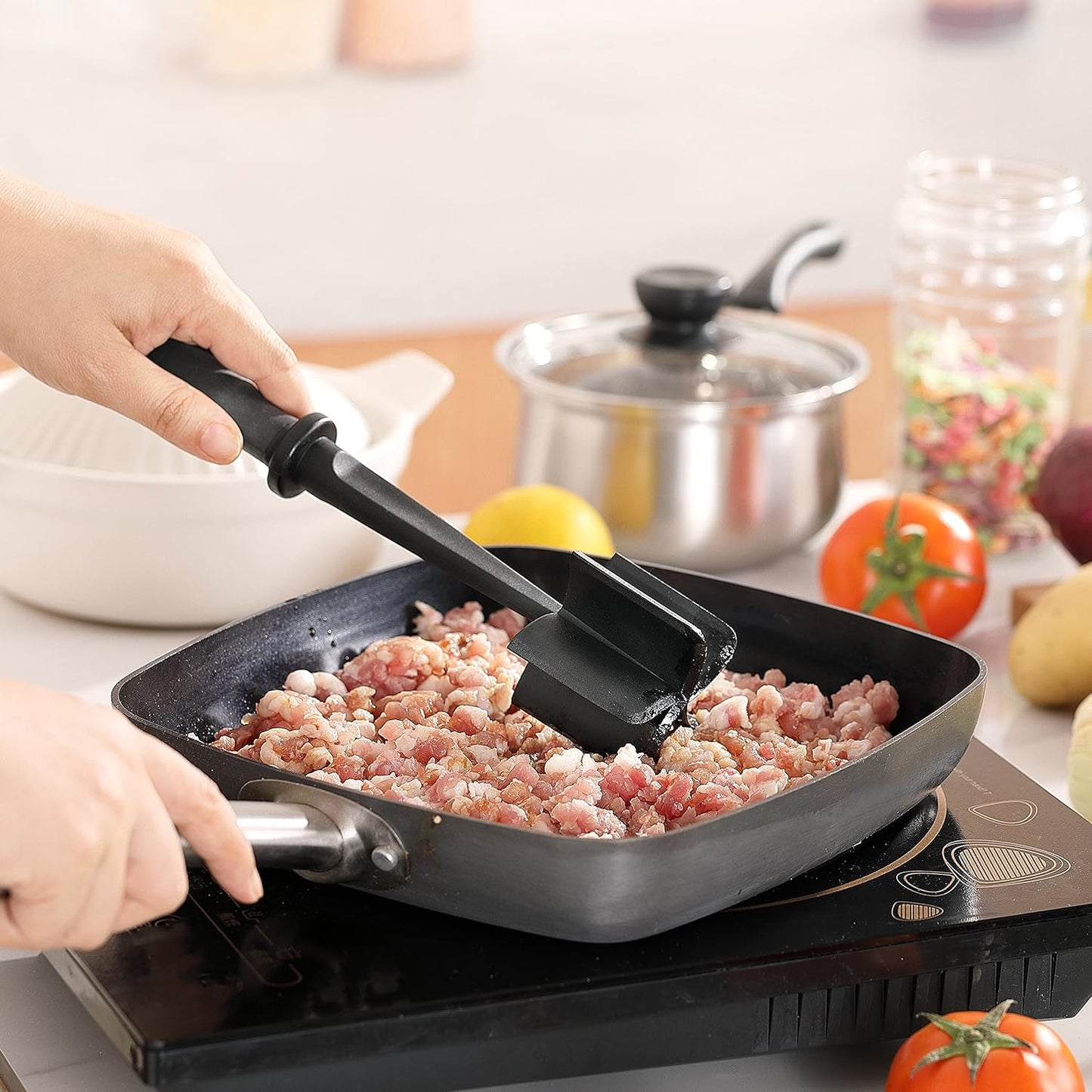 Skiennix Meat Chopper - Heat Resistant 5-Blade Ground Beef Masher | Nylon Kitchen Tool