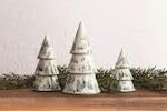 Large Green Toile Tree Decor - Hand-Painted Stoneware Christmas Ornament