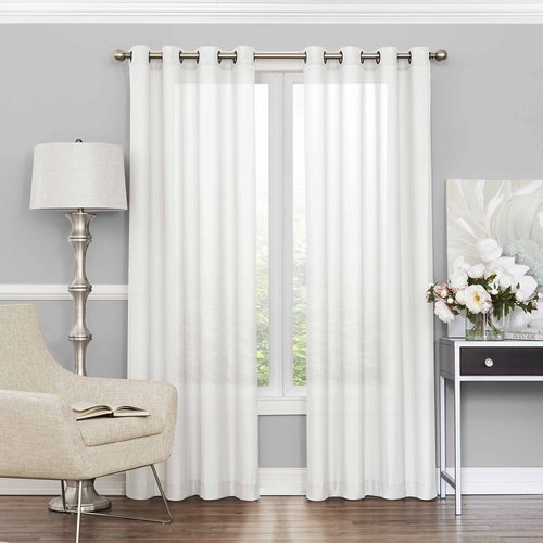 ECLIPSE Sheer Bedroom-Liberty 52" x 95" Light Filtering Grommet Top Single Window Panel Curtain Living Room, White