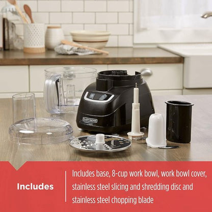 BLACK+DECKER 8-Cup Food Processor - Versatile Kitchen Appliance in Sleek Black Finish