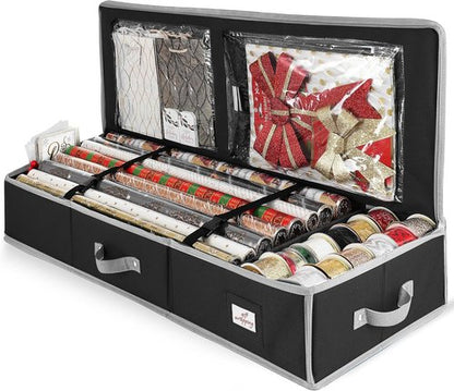 Hearth & Harbor Wrapping Paper Storage Container - Tear-Proof Organizer with Interior Pockets | Holds Up to 22 Rolls