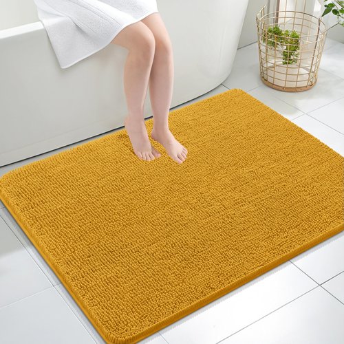 OLANLY Bathroom Rugs 40x32, Extra Soft Absorbent Chenille Bath Rugs, Rubber Backing Quick Dry, Machine Washable Bath Mats for Bathroom Floor, Tub and Shower, Home Decor Accessories, Golden Yellow