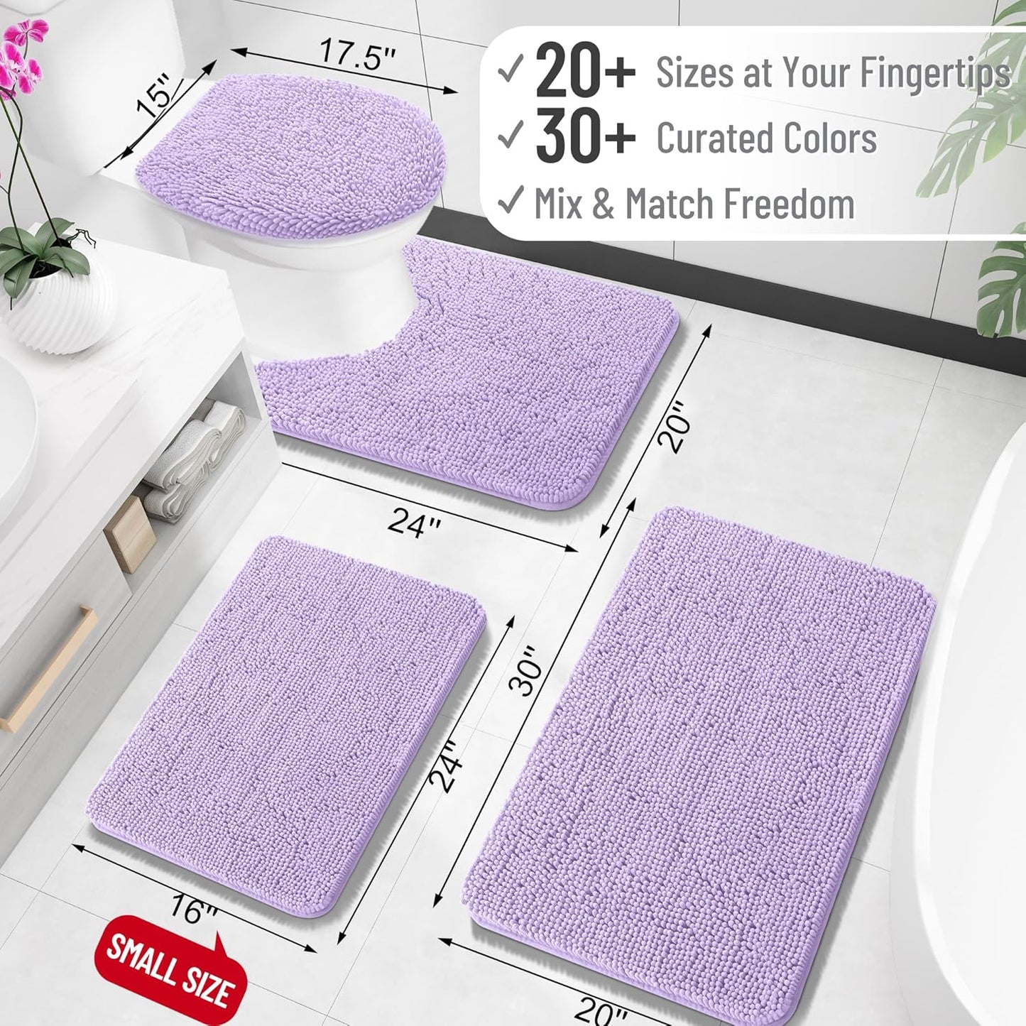 OLANLY Large Bath Rugs - Extra Soft Chenille, Quick-Dry Rubber Backing, 47x32 Inches, Lavender