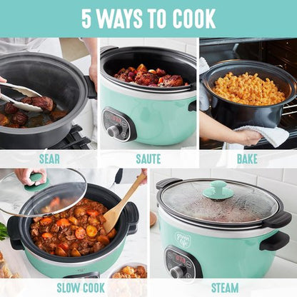 GreenLife 6QT Ceramic Slow Cooker - PFAS-Free Programmable Design with Removable Nonstick Pot - Turquoise