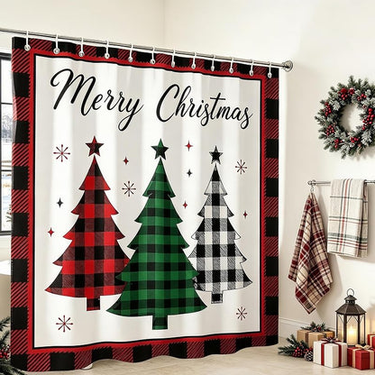 Christmas Shower Curtain Plaid Trees - 72 x 72 in, Farmhouse Decor, Pack of 1