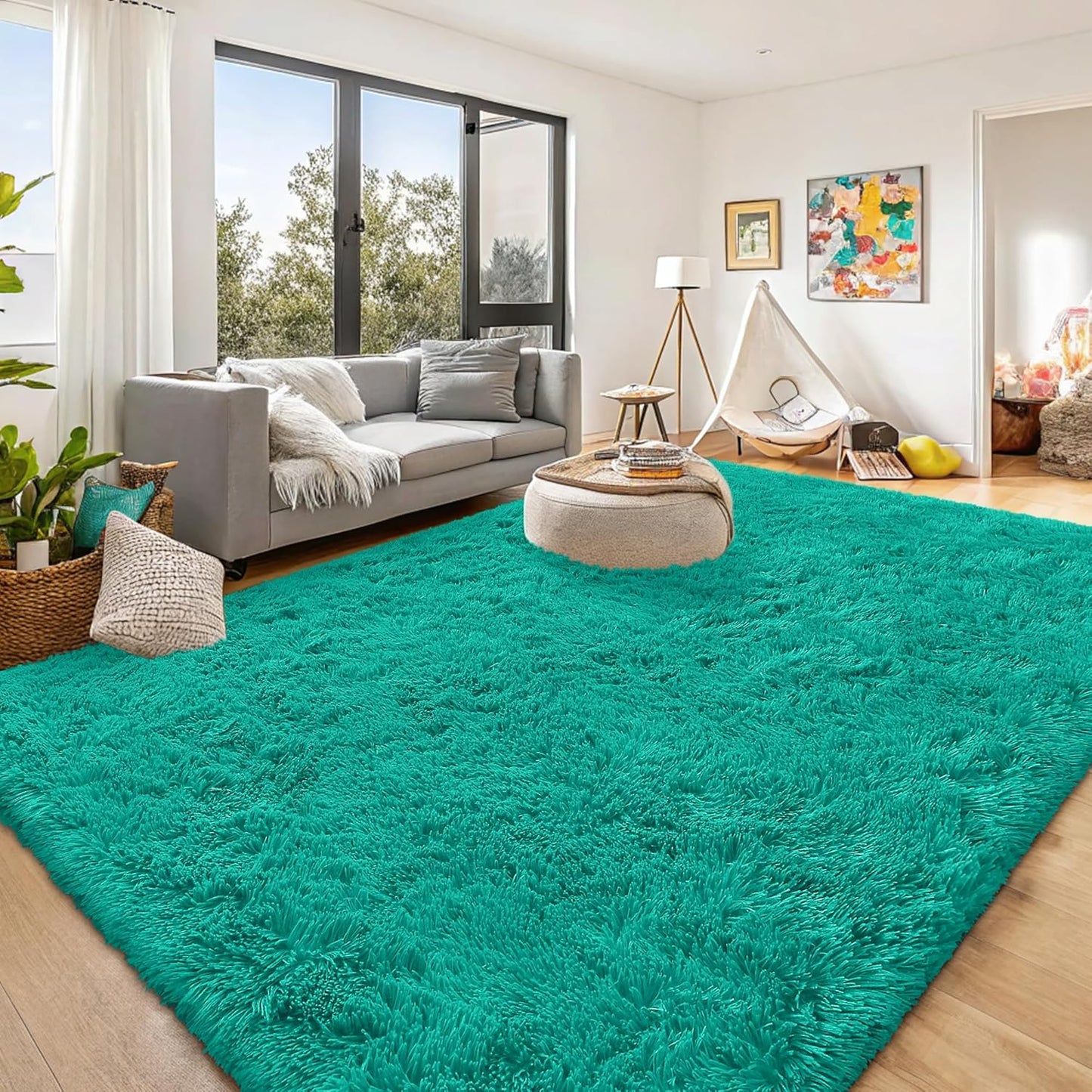 OLANLY Large Area Rug - Soft Fluffy Shaggy Carpet for Living Room & Bedroom | 9x12 Teal Green