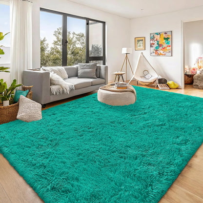 OLANLY Large Area Rug - Soft Fluffy Shaggy Carpet for Living Room & Bedroom | 9x12 Teal Green