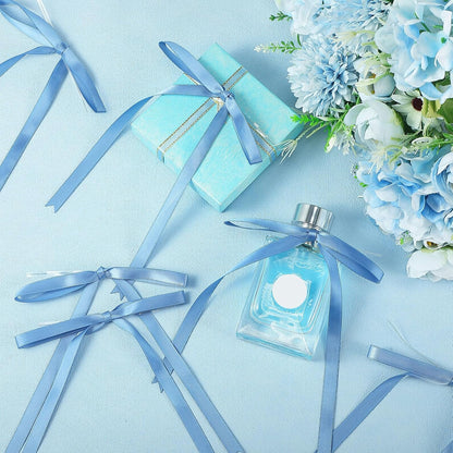 Riceshoot Satin Ribbon Bows - 50 Pcs Dusty Blue 5x7 Inch Twist Ties for Gift Wrapping & Decor