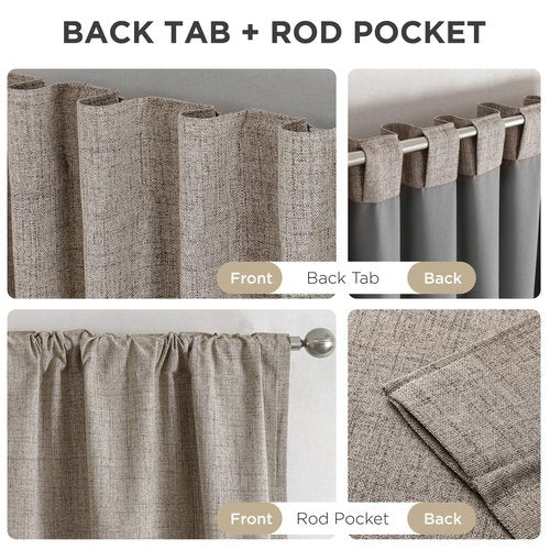 Joydeco Blackout Curtains for Bedroom - Natural Linen Curtains 37 X 90 inch, Thermal Insulated 100% Blackout 2 Panels Light Blocking Drapes, Rod Pocket & Back Tabs, Darkening Privacy for Living Room