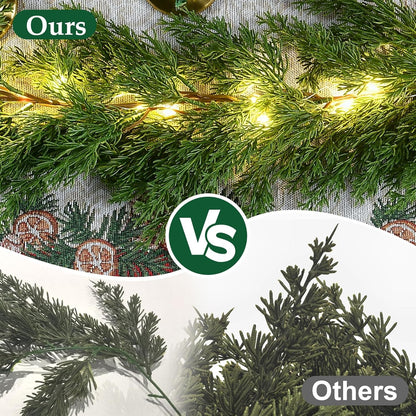Skiennix 6.2FT Christmas Garland - Lush Greenery with Lights | Real Touch Cedar & Soft Pine Branches for Indoor/Outdoor Decor