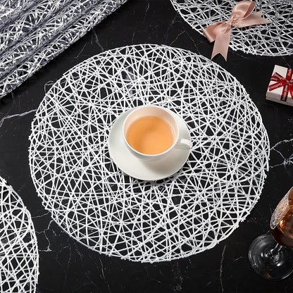 Sieral 24-Pack 15-Inch Silver Round Placemats with Hollow-Out Vinyl Pattern - Variation: Silver+24