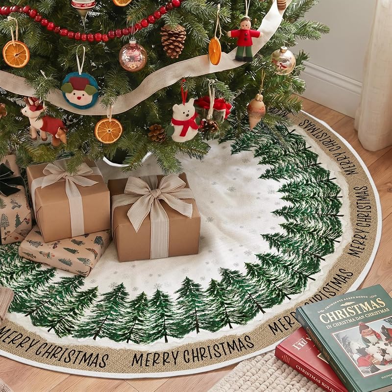 Snowflake Christmas Tree Skirt 48-Inch – Durable Polyester, Double Layer