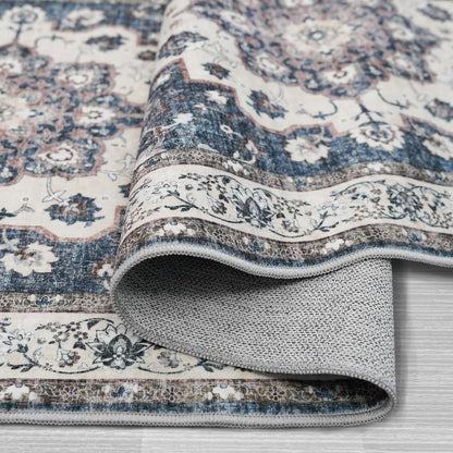 Skiennix 5x5 Square Area Rug - Stain Resistant, Non-Slip Indoor Carpet for Living Room & Bedroom | Blue