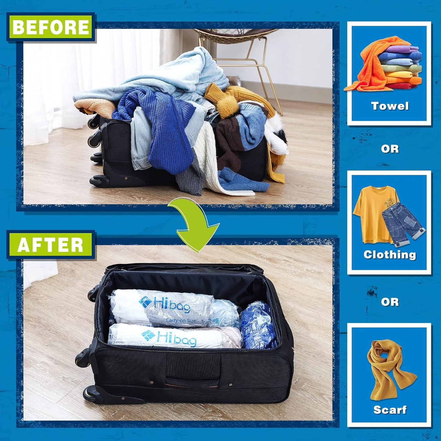 Skiennix Compression Bags - Space Saver Vacuum Packing for Travel Essentials | 12-Pack