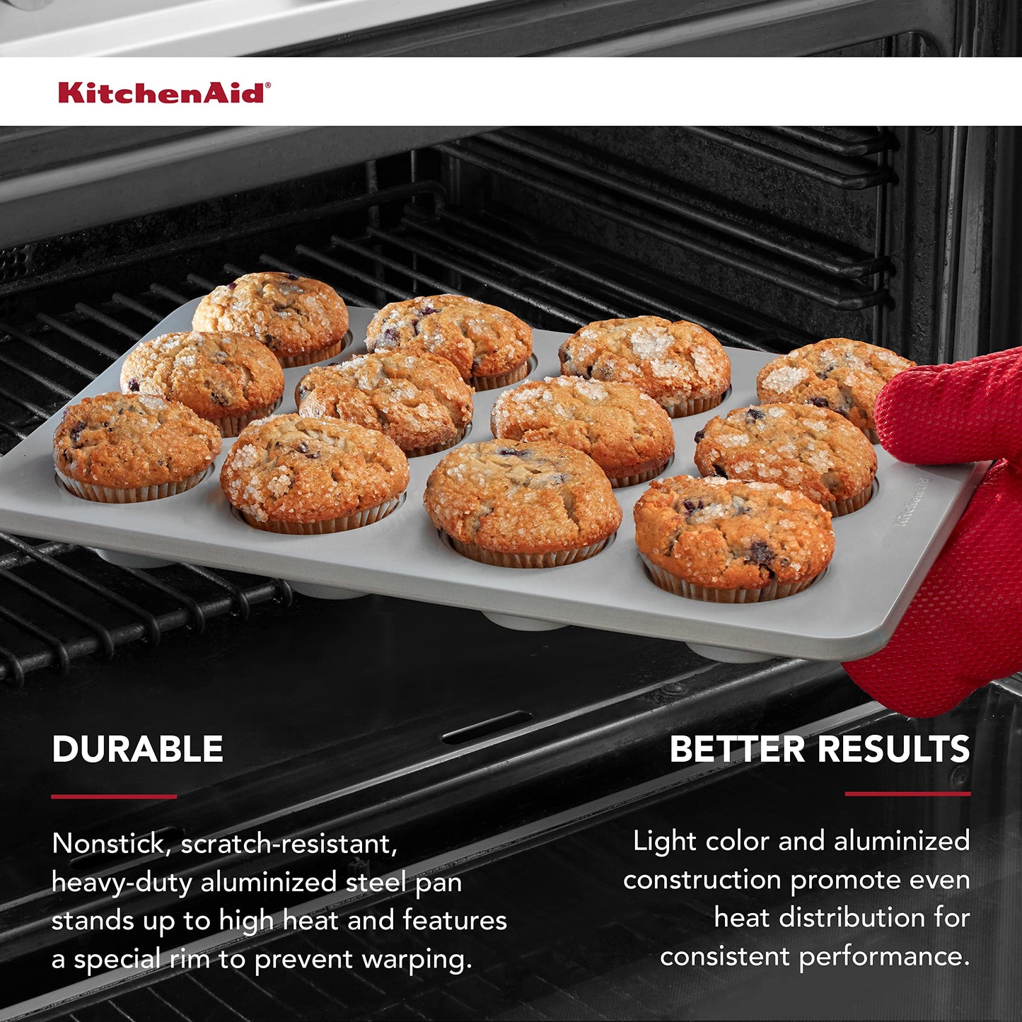 KitchenAid 12-Cup Nonstick Aluminized Steel Muffin Pan, Silver