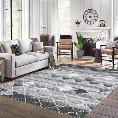 CAROMIO 9x12 Area Rug Large Machine Washable Rug Modern Moroccan Area Rug Distressed Trellis Accent Rug Stain Resistant Non-Slip Floor Cover Carpet Rug for Living Room Home Decor, Grey