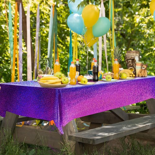 Just Shimmer Holographic Laser Tablecloth - Waterproof & Easy to Clean for Parties | Purple, 1 Count