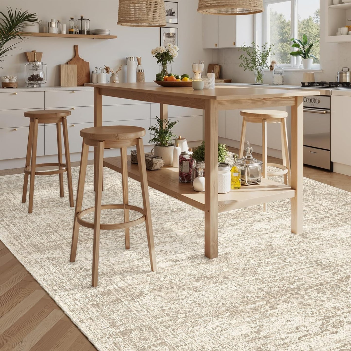 Soalmost Area Rugs - Non-Slip, Machine Washable Vintage Design | Lightweight 9x12 Beige Rug for Living Room, Bedroom, Dining Room, Home Office