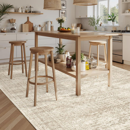 Soalmost Area Rugs - Non-Slip, Machine Washable Vintage Design | Lightweight 9x12 Beige Rug for Living Room, Bedroom, Dining Room, Home Office