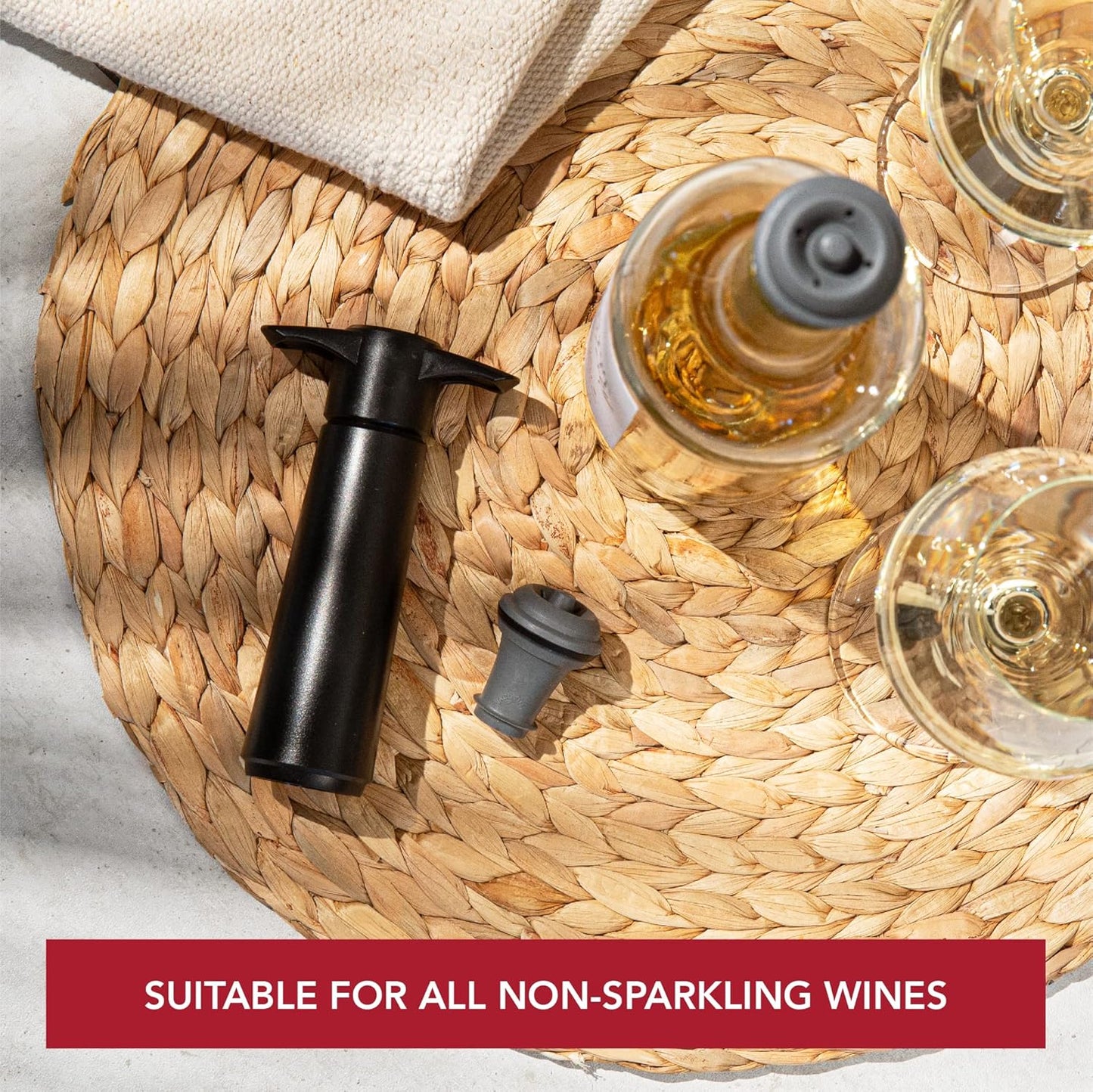 Vacu Vin Wine Saver Vacuum Stoppers - Set of 2 - Gray - for Wine Bottles - Keep Wine Fresh for Up to a Week with Airtight Seal - Compatible with Vacu Vin Wine Saver Pump