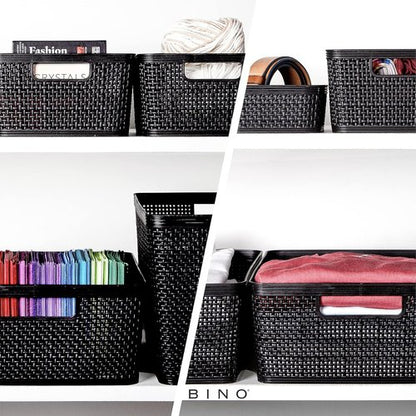 BINO Woven Plastic Basket - Large Black 3-Pack | Stylish Home Organization & Space-Saving Storage