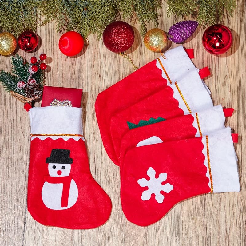 Christmas Mini Stockings Set 20 Pcs - Felt Christmas Tableware Holders & Decor