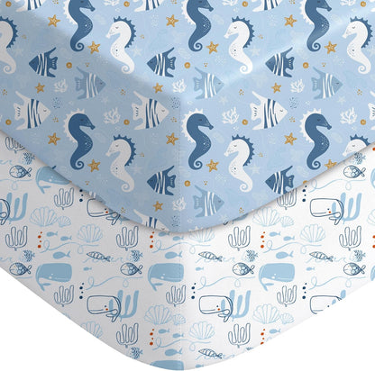 Yoofoss Baby Crib Sheets - Ultra Soft 2-Pack Fitted Sheets for Standard Crib & Toddler Mattress | Underwater World Design, 52x28