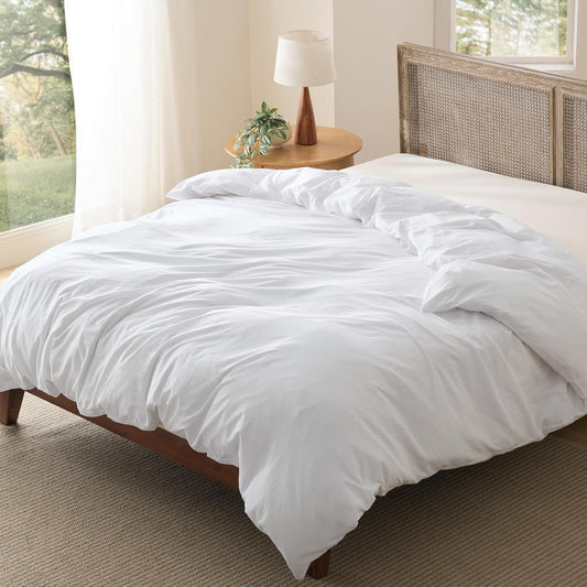 Bedsure Twin Duvet Cover - Soft Prewashed Cotton-Like Polyester Bedding, 68x90 Inches, White