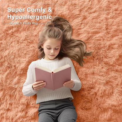 OLANLY Runner Rugs - Soft Fluffy Machine Washable 2x8 for Hallway & Bedroom | Muted Orange Decor
