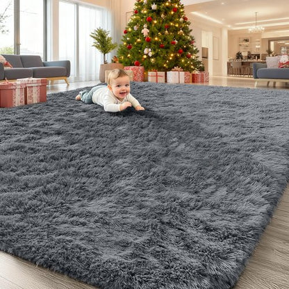 OLANLY 6x6 Area Rugs for Living Room Bedroom, Machine Washable Soft Fluffy Shaggy Bedside Rug, Indoor Floor Carpet for Kids Girls and Boys, Dorms, Nursery Rooms, Home Decor Aesthetic, Grey
