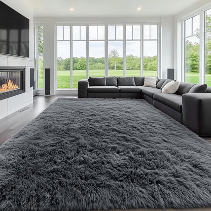 OLANLY Large Area Rug - Soft Fluffy Shaggy Carpet for Living Room & Bedroom | 9x12 Grey Indoor Decor